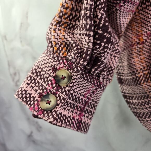 By Anthropologie Shirt Jacket Womens Medium Pink Red Shacket Textured Hudson - Picture 10 of 12